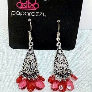 Bundle 6❤️items for$20! Paparazzi Silver Filigree Earrings with Red Beads